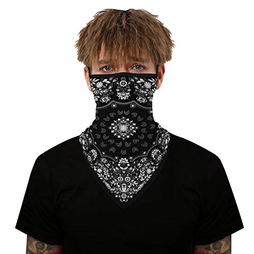 YAYOUREL Flowers Floral Neck Gaiter Face Mask Covering Bandanas for Men Women Summer UV Face Scarf Mask Cover Ear Loop Hole Triangle Facemask Headwear for Fishing Running Cycling Hiking - Image 5