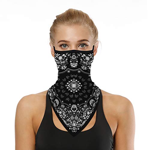 YAYOUREL Flowers Floral Neck Gaiter Face Mask Covering Bandanas for Men Women Summer UV Face Scarf Mask Cover Ear Loop Hole Triangle Facemask Headwear for Fishing Running Cycling Hiking - Image 1