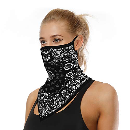 YAYOUREL Flowers Floral Neck Gaiter Face Mask Covering Bandanas for Men Women Summer UV Face Scarf Mask Cover Ear Loop Hole Triangle Facemask Headwear for Fishing Running Cycling Hiking - Image 2