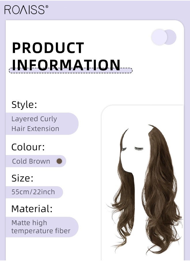 roaiss V-Shaped Layered Curly Hair Extension, One Piece Hair Extension Wig with 4 Clips, Heat Resistant Synthetic Hairpiece for Women Girls, Cold Brown, 55cm (22 inches)  - Image 3