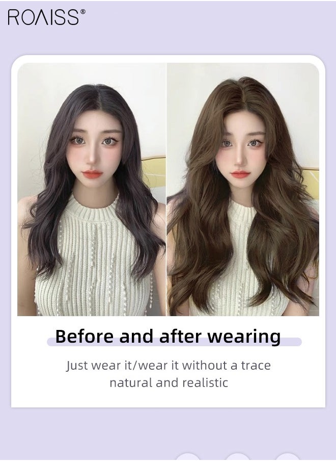 roaiss V-Shaped Layered Curly Hair Extension, One Piece Hair Extension Wig with 4 Clips, Heat Resistant Synthetic Hairpiece for Women Girls, Cold Brown, 55cm (22 inches)  - Image 5