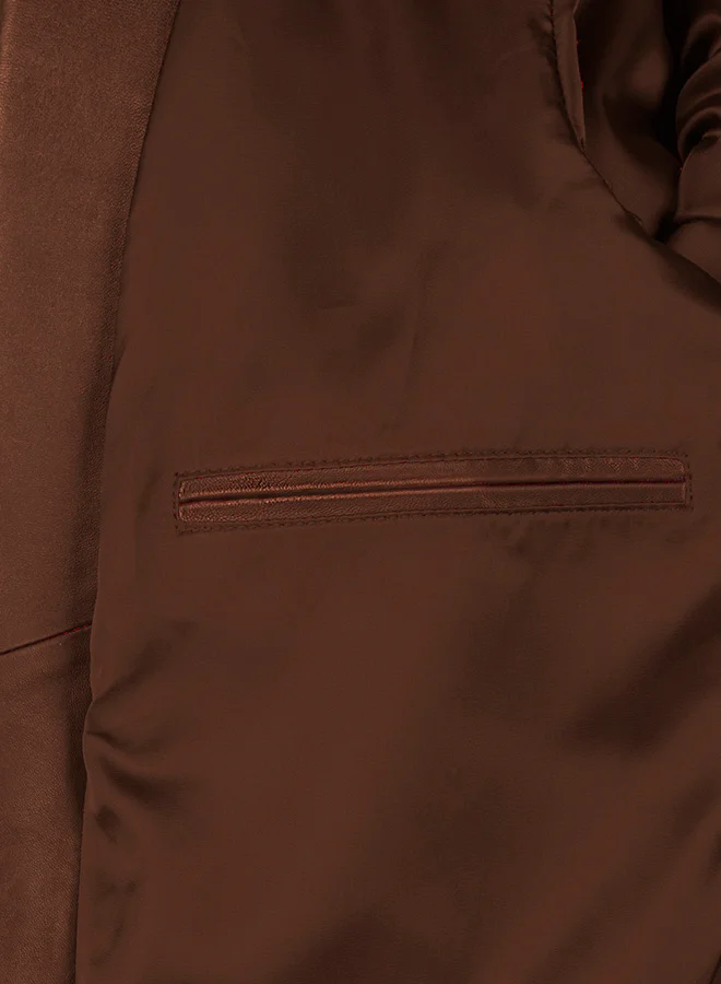 فيليكس هاردي Genuine Leather Brown High Neck Biker Jacket