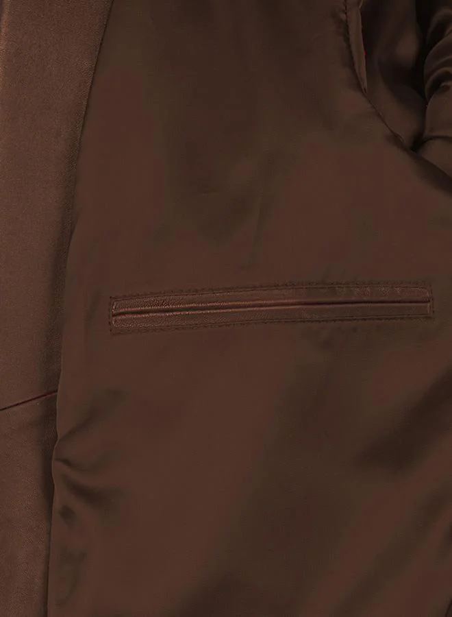 فيليكس هاردي جاكيت جلد طبيعي بني برقبة عالية بتصميم بايكر