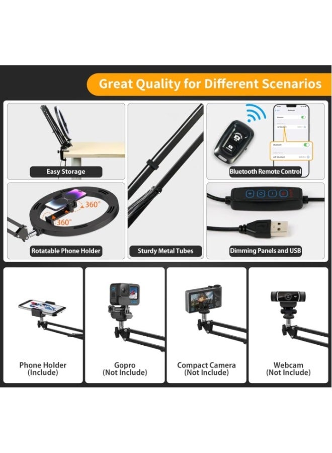 10-Inch Selfie Ring Light Stand Desk Arm Video Recording Fill Light Mobile Phone Bracket Universal Professional Flashlight-Color:12 Inch RGB  - Image 5