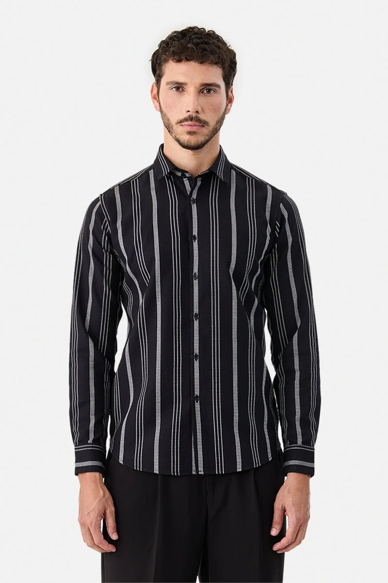 SNITCH 100% Cotton Stripes Slim Fit Shirt