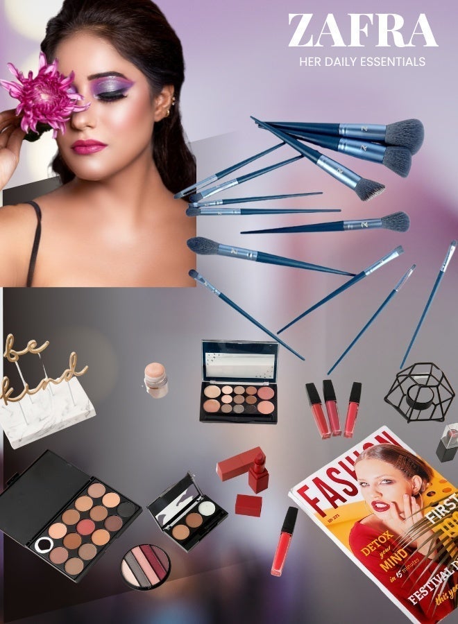 Makeup Brushes Set 13pcs - Blue Velvet Pouch, Soft Bristles for Foundation, Contour, Blush, Highlight, Blending, Eyeshadow, Eyeliner, Concealer, Luxury Cosmetic Brush Kit - Image 3