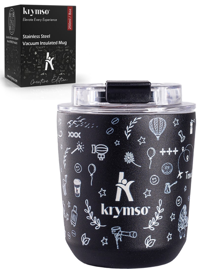 250ml Travel Coffee Mug, Stainless Steel Coffee Mug Insulated Tumbler, Thermos Flask, Double Wall Thermal Coffee Cup, Travel Mug with Leakproof Lid