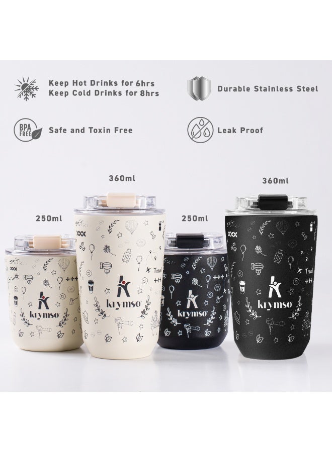KRYMSO 250ml Travel Coffee Mug, Stainless Steel Coffee Mug Insulated Tumbler, Thermos Flask, Double Wall Thermal Coffee Cup, Travel Mug with Leakproof Lid - Image 5