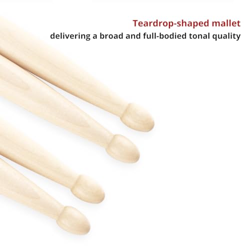 DIDA Drum Sticks, Drum Sticks for Drums, Natural Solid Wood丨Weight Balanced丨Non-Slip Grip, Live Performance & Drum Kit Practice Accessories, Percussion Drumsticks for Beginner (1 Pair, No Grip, 5 A) - Image 3