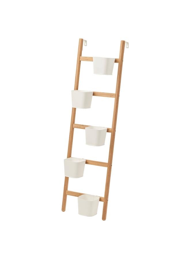 Zaboon Plant stand with 5 plant pots, bamboo/white, 125 cm - Image 1