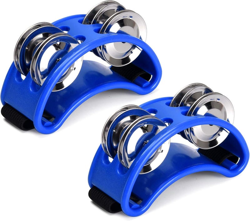 Facmogu 2PCS Foot Tambourines with Metal Jingles, Foot Percussion Musical Instrument, Foot Drum Set with Elastic Band for Dancing Party Gethering Carnival Entertainment - Royal Blue - Image 1