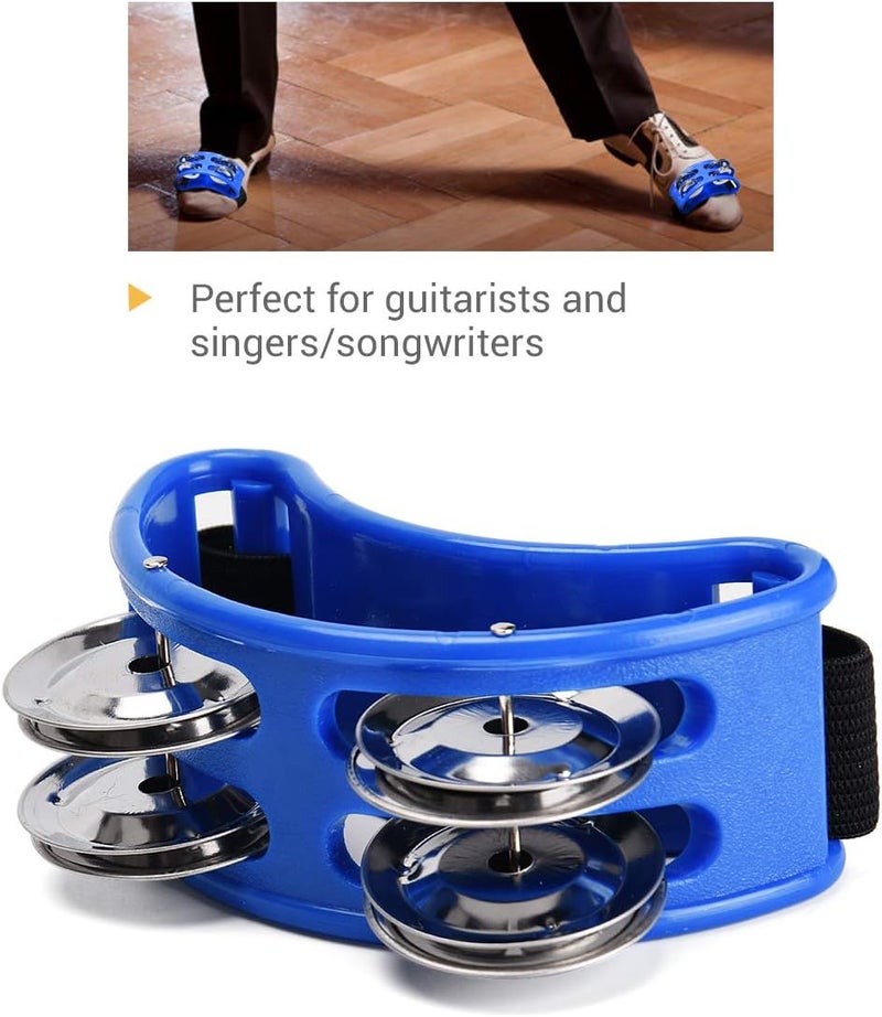Facmogu 2PCS Foot Tambourines with Metal Jingles, Foot Percussion Musical Instrument, Foot Drum Set with Elastic Band for Dancing Party Gethering Carnival Entertainment - Royal Blue - Image 4