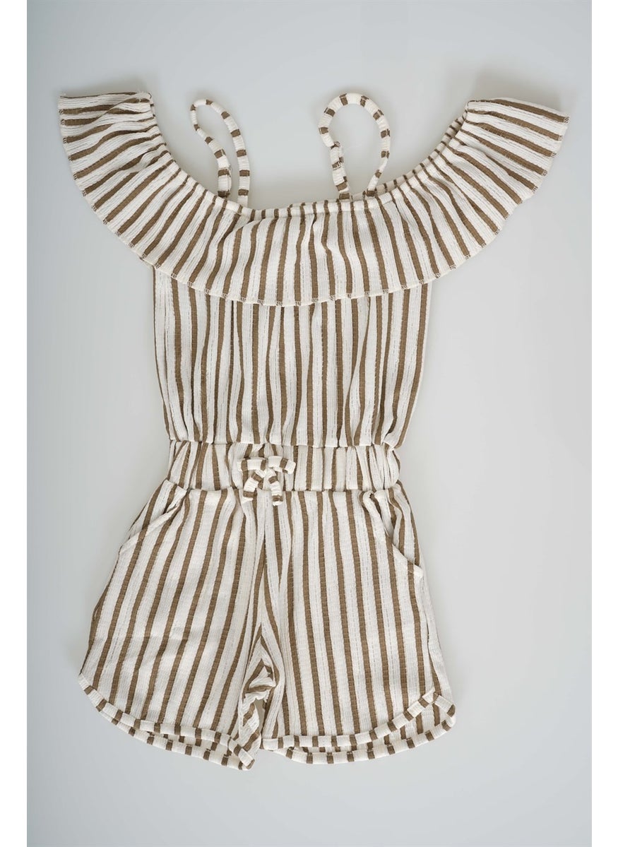Miniko Kids - New Season Children's Rope Suspender Patterned Plain Woven Shorts Overalls - Image 1