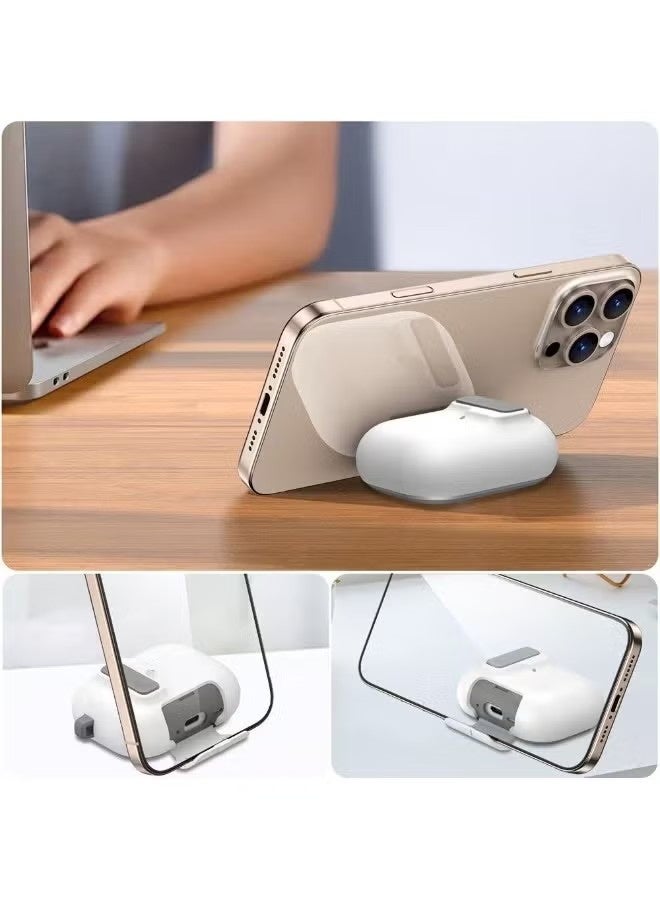 Suitable for Airpods pro3 case, featuring a stand, magnetic closure design, and shockproof lock. The  Airpods pro3 case supports wireless charging and comes with a carabiner. White. - Image 4