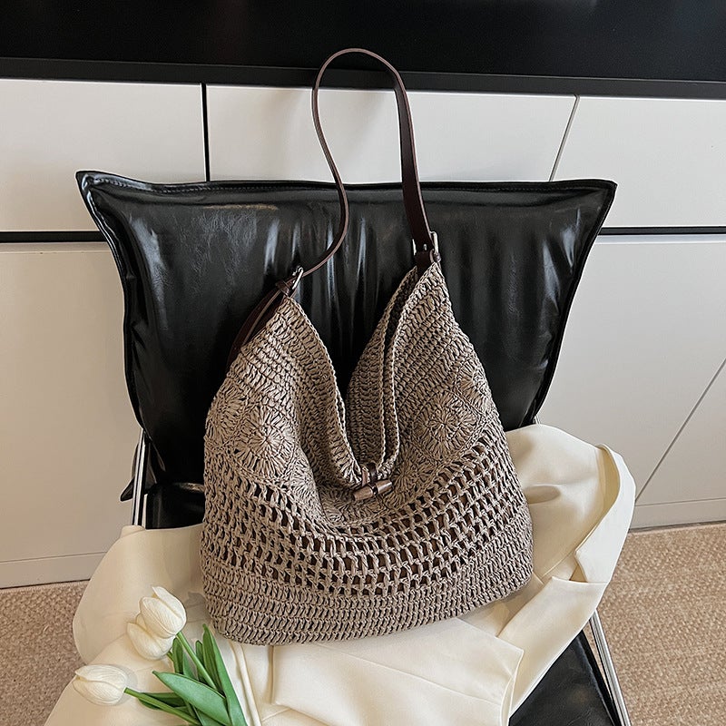 Large Capacity Hollow-Out Woven Straw Shoulder Tote Bag - Image 2