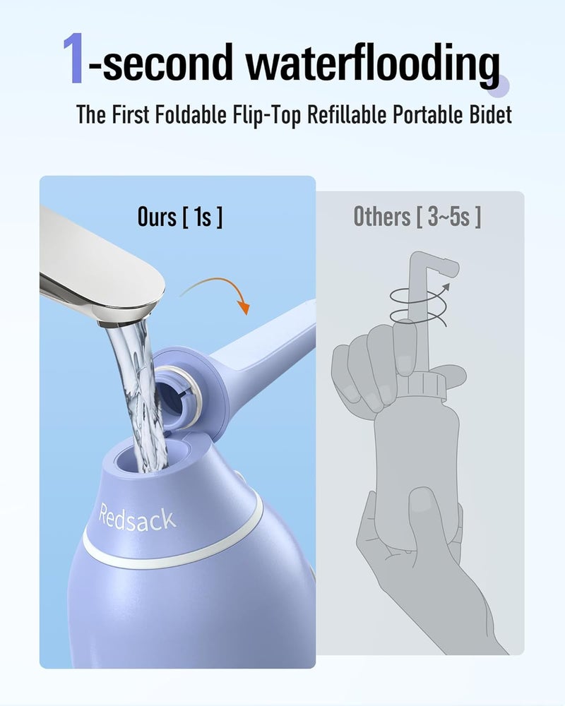 Redsack High Pressure Portable Bidet for Travel,Foldable Flip-Top Peri Bottle with Hook Ring,Handheld Bidet Sprayer for Personal Hygiene,BPA-Free,400ML Personal Toilet for Women Men Baby Cleaning(Purple) - Image 3