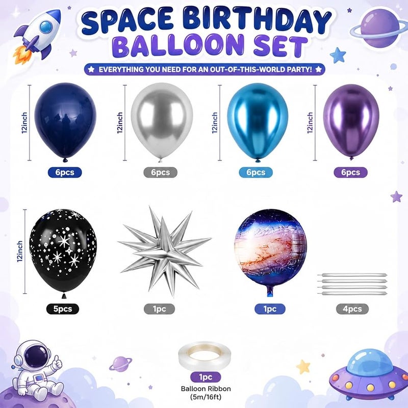 Galaxy Space Balloons, 12 Inch Navy Blue Metallic Blue Purple Silver Black Star Print Balloons with Star Foil Balloons Galaxy 4D Balloon for Boys Astronaut Outer Space Birthday Party Decoration - Image 2