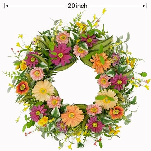 WreathDream Artificial Spring Wreaths for Front Door Summer Door Wreath with Multicolor Daisy for Front Door Indoor Outdoor Farmhouse Home Wall Window Festival Wedding Decor - Image 3