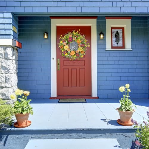 WreathDream Artificial Spring Wreaths for Front Door Summer Door Wreath with Multicolor Daisy for Front Door Indoor Outdoor Farmhouse Home Wall Window Festival Wedding Decor - Image 4