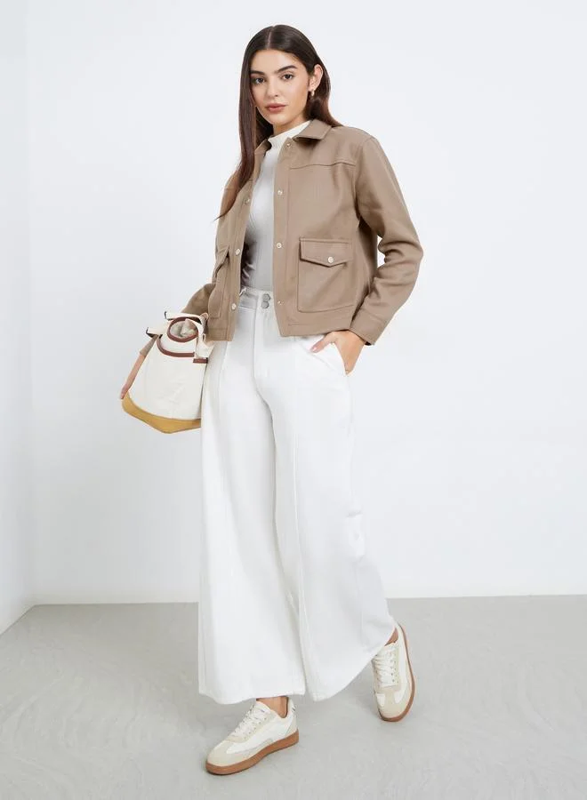 Styli Styli Beige Regular Fit Buttoned Trucker Jacket