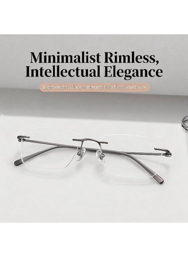 PUKCLAR Rimless Glasses Pure Titanium Ultra Lightweight Non Prescription Plano Eyewear Flexible Screwless Fashion Frames for Men Women Business Daily Wear - Image 3