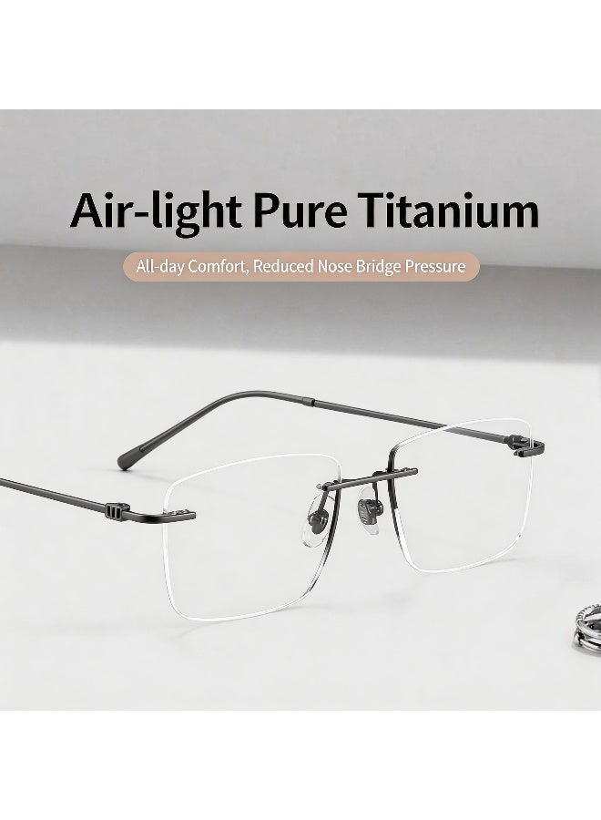 PUKCLAR Rimless Glasses Pure Titanium Ultra Lightweight Non Prescription Plano Eyewear Flexible Screwless Fashion Frames for Men Women Business Daily Wear - Image 2