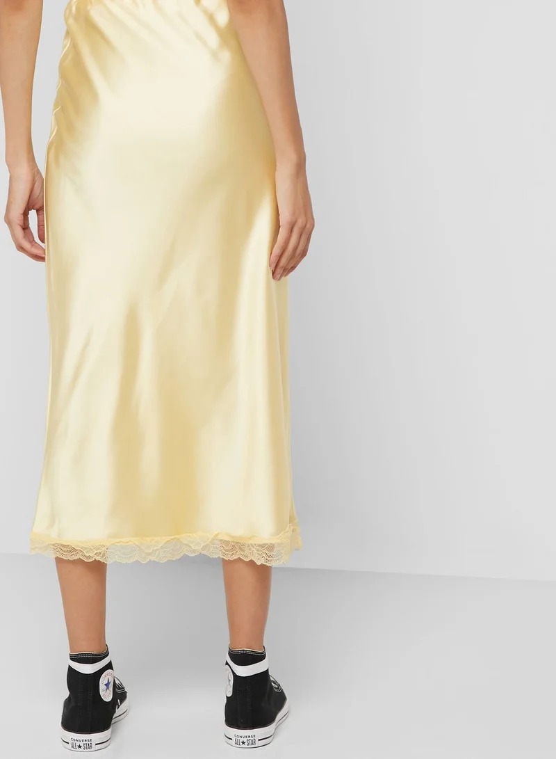 TOPSHOP Lace Trim Satin Slip Skirt