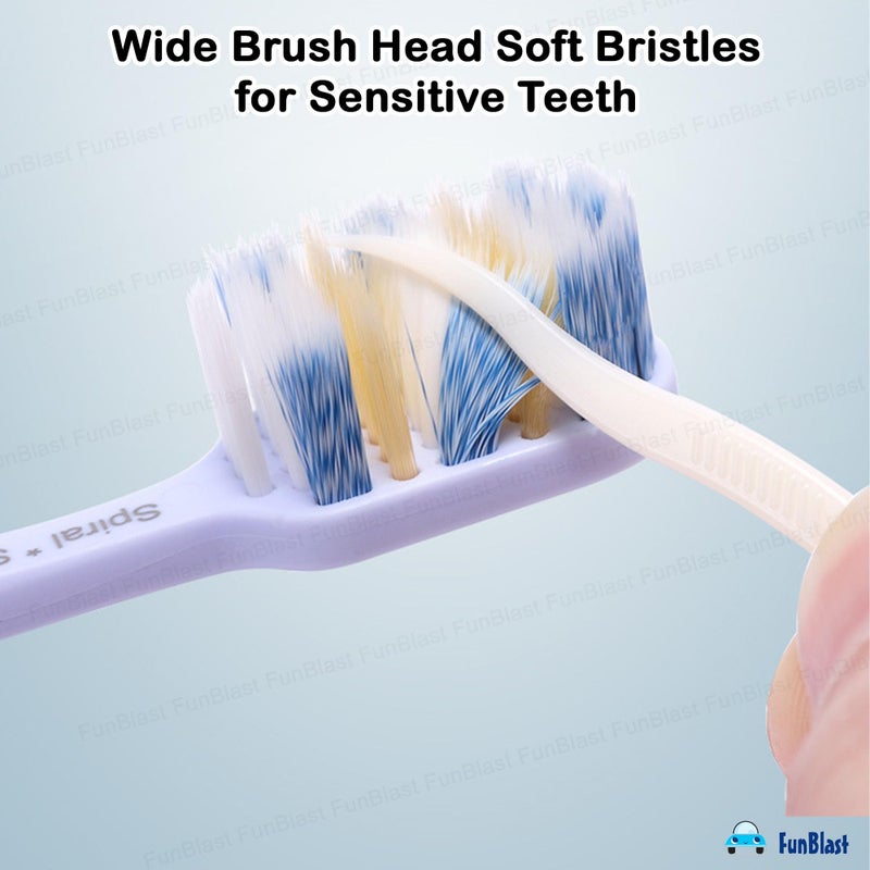 FunBlast Tooth Brush Set - Pack of 5 Pcs Toothbrush with Tongue Cleaner, Wide Brush Head Soft Bristles for Sensitive Teeth, Toothbrush Soft Bristles Manual Tooth Brush for Adults (Multicolour) - Image 5