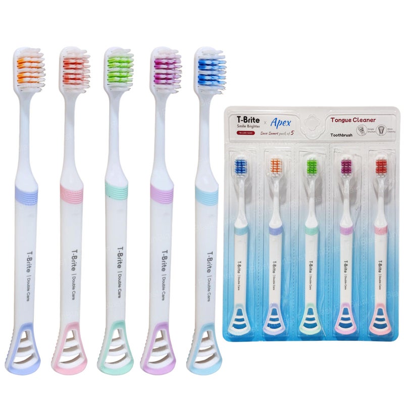 FunBlast Tooth Brush Set - Pack of 5 Pcs Toothbrush with Tongue Cleaner, Wide Brush Head Soft Bristles for Sensitive Teeth, Toothbrush Soft Bristles Manual Tooth Brush for Adults (Multicolour) - Image 1
