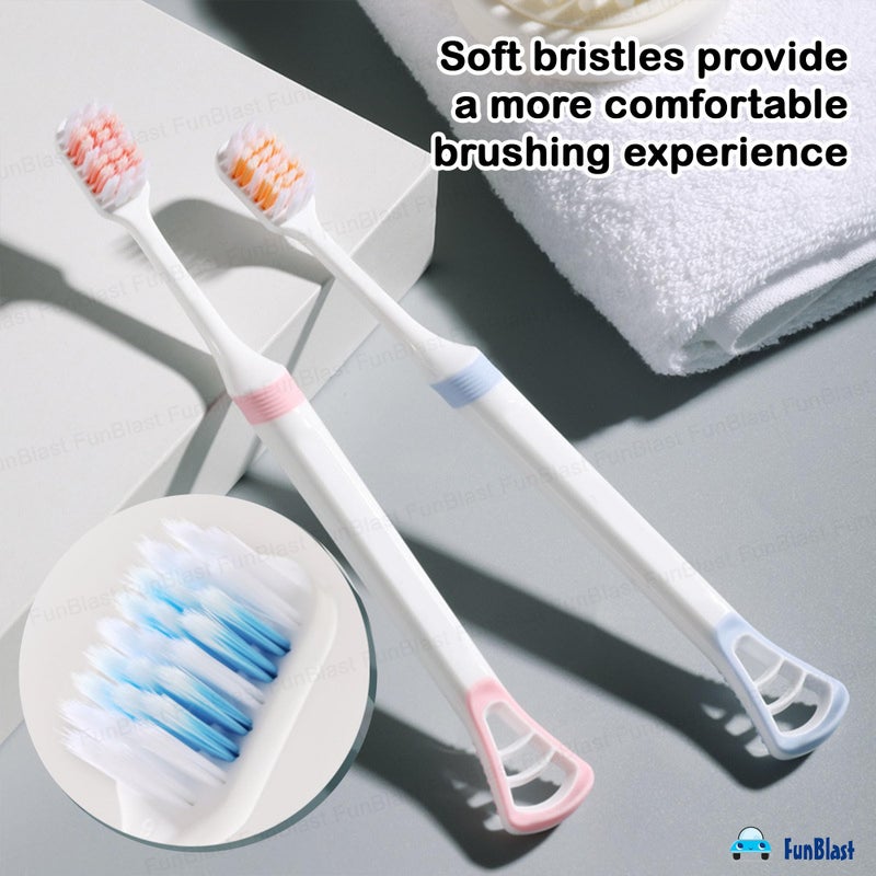 FunBlast Tooth Brush Set - Pack of 5 Pcs Toothbrush with Tongue Cleaner, Wide Brush Head Soft Bristles for Sensitive Teeth, Toothbrush Soft Bristles Manual Tooth Brush for Adults (Multicolour) - Image 3