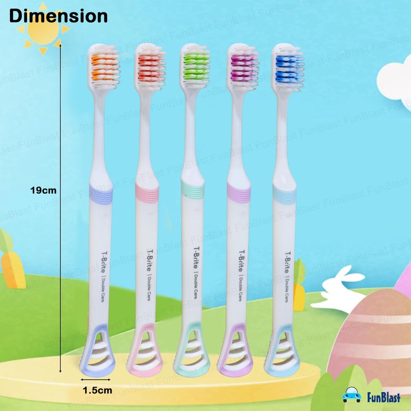 FunBlast Tooth Brush Set - Pack of 5 Pcs Toothbrush with Tongue Cleaner, Wide Brush Head Soft Bristles for Sensitive Teeth, Toothbrush Soft Bristles Manual Tooth Brush for Adults (Multicolour) - Image 2