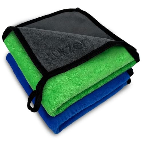 Tukzer Multi-Purpose Coral Velvet Microfiber Cloth - 2 pcs 35X75 cms 500 GSM Cleaning Kit Cloth for Laptop, Monitor, Camera Lens, Binoculars, TV Projector, Electronics (Blue-Green) - Image 1