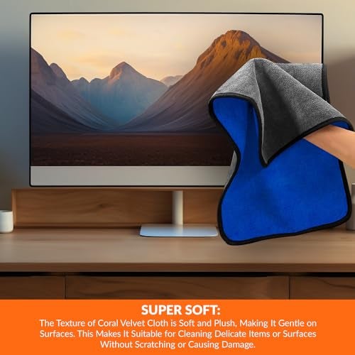 Tukzer Multi-Purpose Coral Velvet Microfiber Cloth - 2 pcs 35X75 cms 500 GSM Cleaning Kit Cloth for Laptop, Monitor, Camera Lens, Binoculars, TV Projector, Electronics (Blue-Green) - Image 4