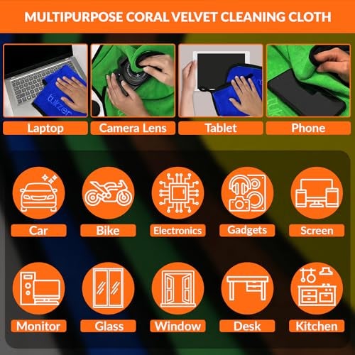 Tukzer Multi-Purpose Coral Velvet Microfiber Cloth - 2 pcs 35X75 cms 500 GSM Cleaning Kit Cloth for Laptop, Monitor, Camera Lens, Binoculars, TV Projector, Electronics (Blue-Green) - Image 2