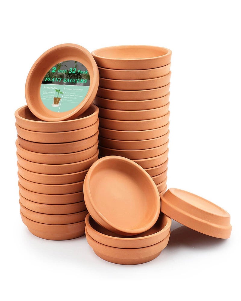 vensovo 2 Inch Terracotta Plant Saucer Pots Tray - 32 pcs Mini Planter Saucers for Indoor & Outdoor Plants, Small Clay Trays Perfect for 1 Inch 1.5Inch Flower Pot - Image 1