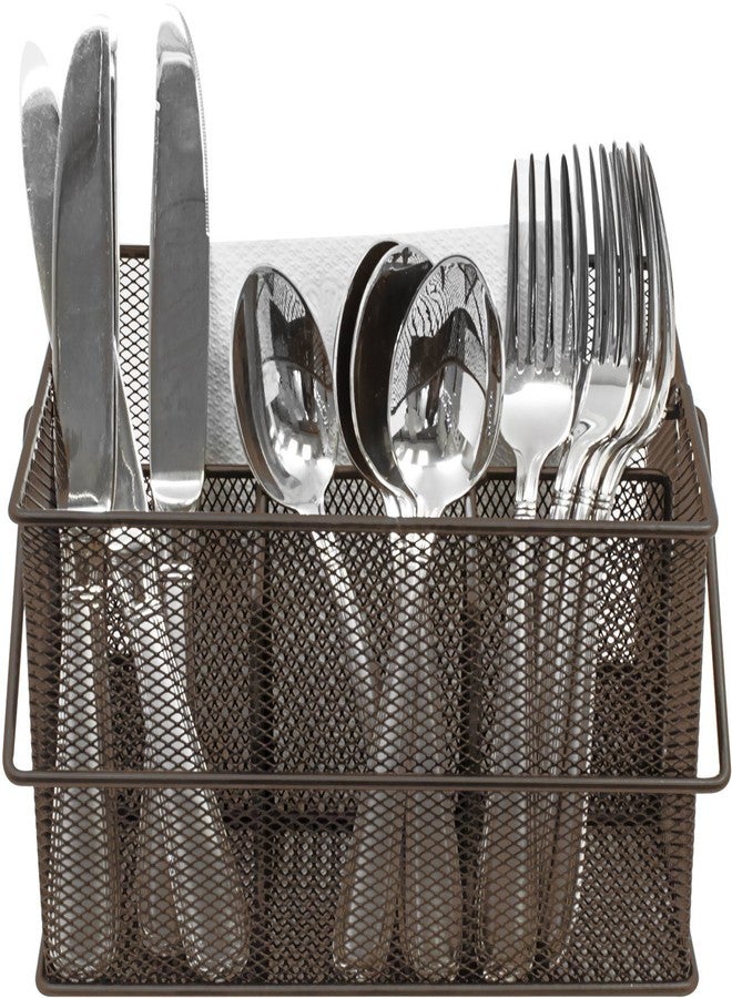 Sorbus® Utensil Caddy - Silverware, Napkin Holder, and Condiment Organizer - Multi-Purpose Steel Mesh Caddy-Ideal for Kitchen, Dining, Entertaining, Tailgating, Picnics, and much more (Bronze) - Image 1
