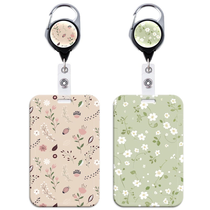 DMLSKY 2 Pack Cute Badge Holder with Retractable Badge Clip for Keys ID Card with Hard Badge Protector for Women Nurse Work School Teacher Student - Image 1