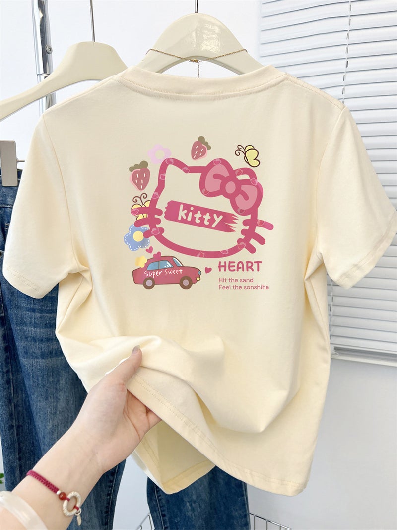 Pink anti-aging printed shoulder short-sleeved t-shirt for women's design sense niche summer 2025 new half-sleeved T-shirt top - Image 3