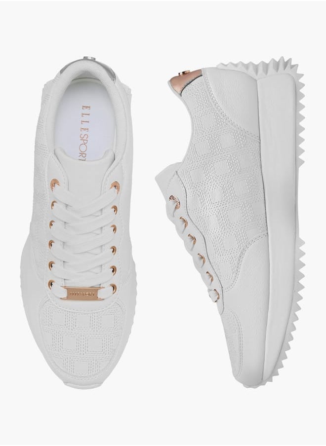 ELLE Women's Embroidered Sneakers with Lace-Up Closure  - Image 1