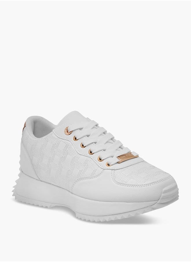 ELLE Women's Embroidered Sneakers with Lace-Up Closure  - Image 2
