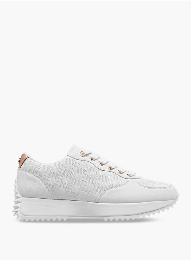 ELLE Women's Embroidered Sneakers with Lace-Up Closure  - Image 3