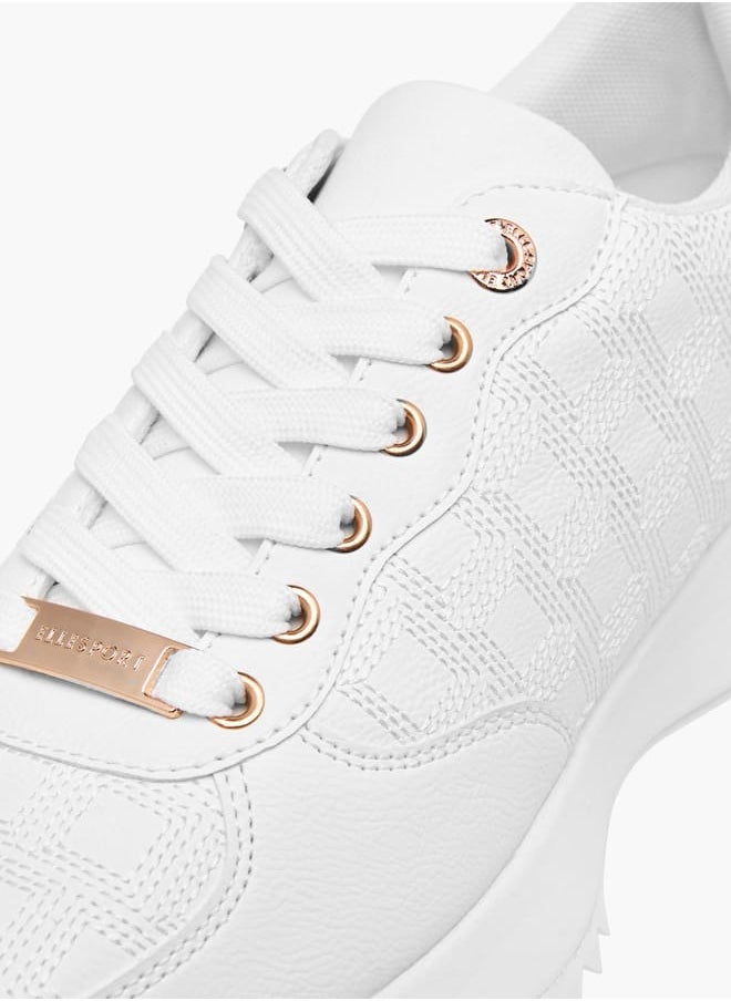 ELLE Women's Embroidered Sneakers with Lace-Up Closure  - Image 4
