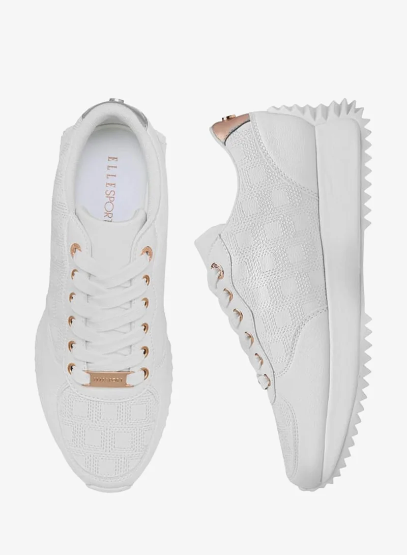 ELLE Women's Embroidered Sneakers with Lace-Up Closure