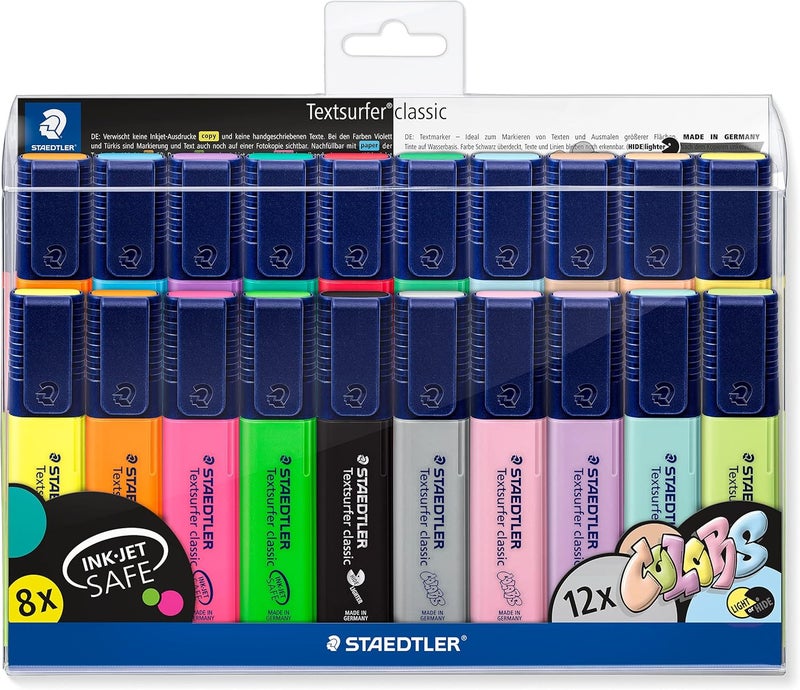 STAEDTLER 364 WP20 Textsurfer Classic Highlighter - Assorted Neon & Pastel Colours (Pack of All 20 Colours) - Image 1