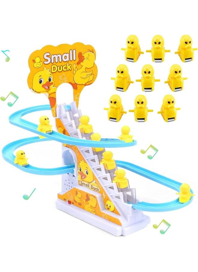 null - Small Ducks Climbing Toys, Electric Ducks Chasing Race Track Game Set, Playful Roller Coaster Toy with 9 Duck LED Flashing Lights & Music Button, Fun Duck Stair Climbing Toy for Toddlers and Kids (A) - Image 1