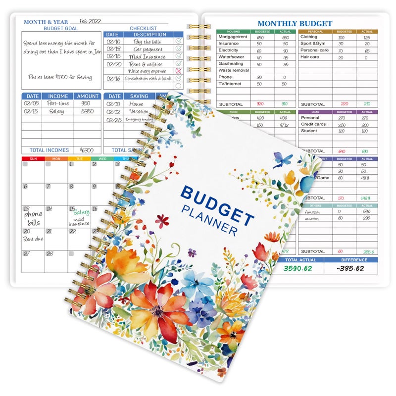 snootion Budget Planner - Monthly Finance Organizer with Expense Tracker Notebook to Manage Your Money Effectively, Undated Finance Planner/Account Book, Start Anytimem,A5(8.6x5.9 inchs),100gsm Paper - Water - Image 1