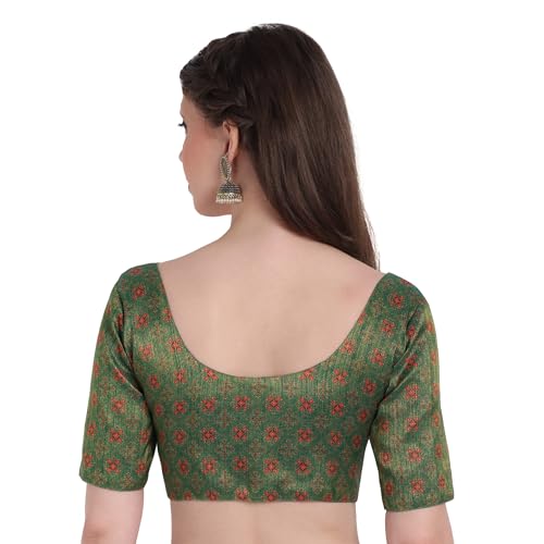 JISB Tissue Blouse, Digital Printed, Elbow Sleeve, Round Neck, (Green, XXL) - Image 3