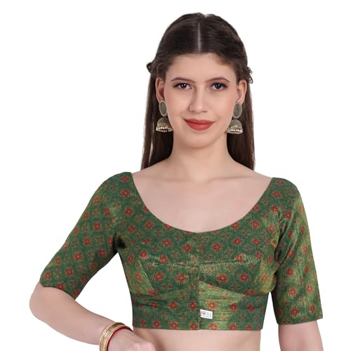 JISB Tissue Blouse, Digital Printed, Elbow Sleeve, Round Neck, (Green, XXL) - Image 1