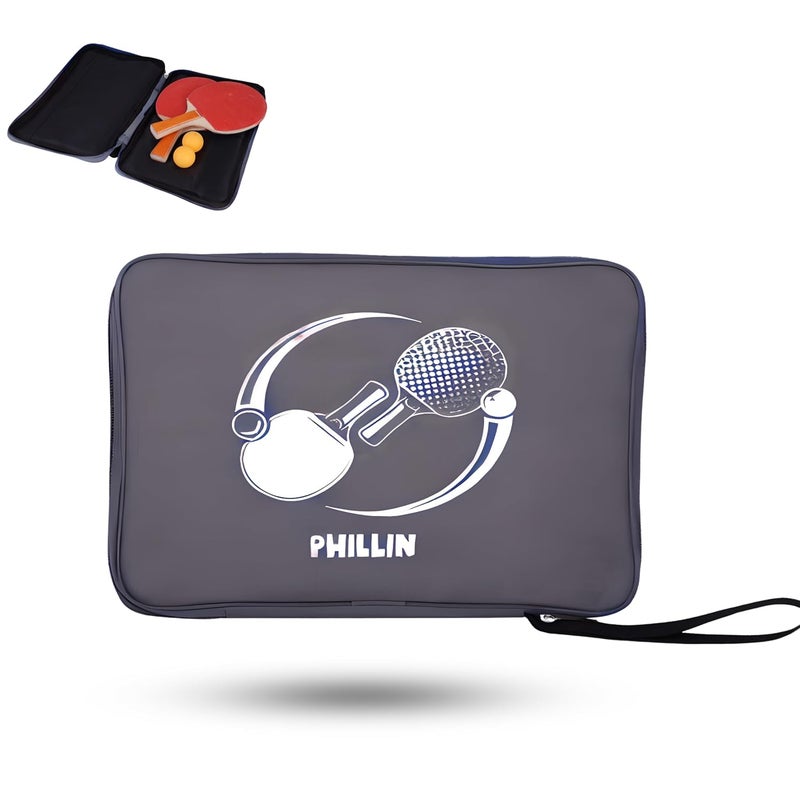 PHILLIN PHLLIN Table Tennis Racket Cover with Zipper Closure TT Bag Soft Feel Portable Waterproof Bat Carrier Ping Pong Paddle Case - Grey - Image 1