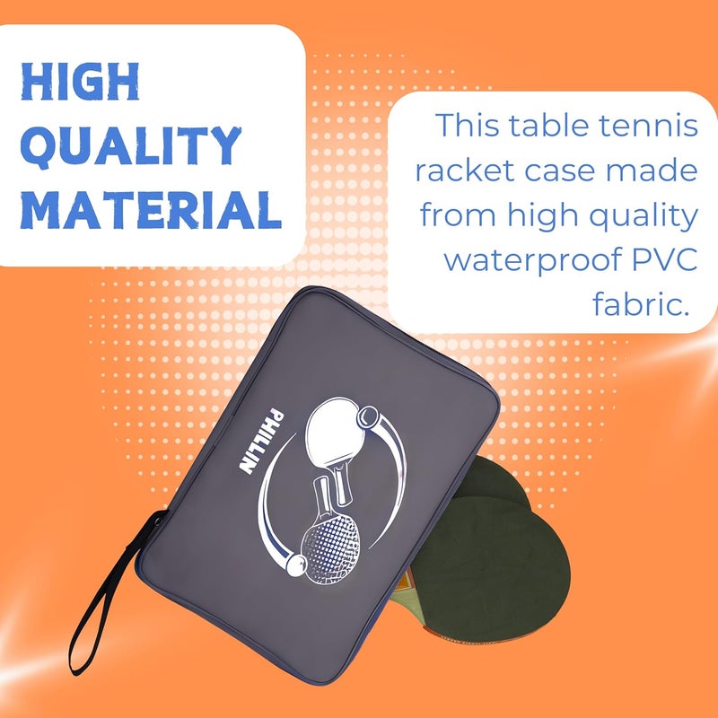 PHILLIN PHLLIN Table Tennis Racket Cover with Zipper Closure TT Bag Soft Feel Portable Waterproof Bat Carrier Ping Pong Paddle Case - Grey - Image 3